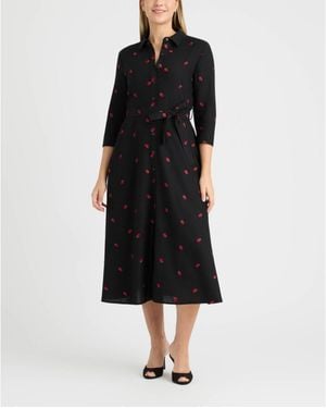 Ellen Tracy Linen Belted Embroidery Detail Shirt Dress - Black