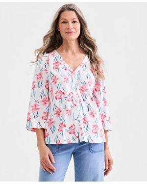 Style & Co. Petite Printed V-neck Top - Red