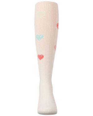Memoi Girls' Multi Heart Graffiti Cotton Tights - White