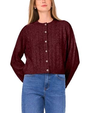 1.STATE Long Sleeve Crewneck Cardigan Sweater - Red