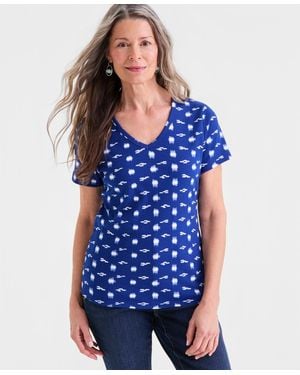 Style & Co. Printed Short-sleeve V-neck Top - Blue