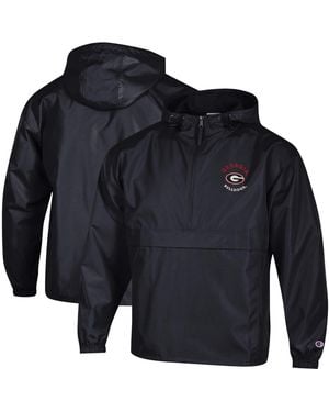 Champion Georgia Bulldogs Packable Hooded Windbreaker Half-zip Jacket - Blue