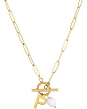 Adornia Tarnish Resistant Gold Natural Freshwater Pearl Initial toggle Necklace - Metallic