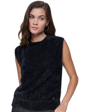 DKNY Brushed Crewneck Sleeveless Sweater Vest - Blue