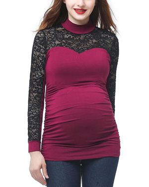 Kimi + Kai Kimi + Kai Maternity Mock Neck Lace Trim Top - Purple