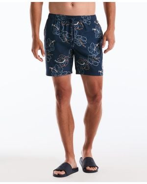 Original Penguin Hibiscus Flower Print 7" Swim Trunks - Blue