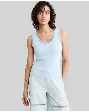 And Now This Crocheted-trim Ribbed Tank Top - Blue