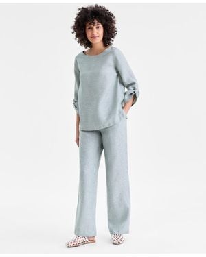 Charter Club 100% Linen Drawstring Pants - Blue