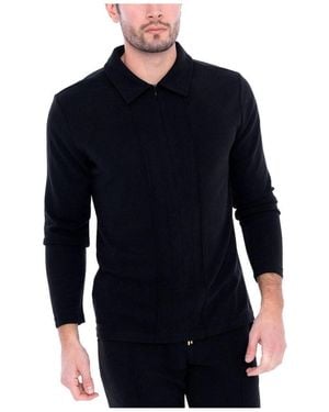 DAI MODA Long Sleeve Zip Neck Knit Shirts - Blue