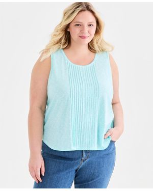 Style & Co. Plus Size Pintucked Sleeveless Tank - Blue