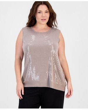 Anne Klein Plus Size Scoop Neck Sequin Sleeveless Tank - Purple