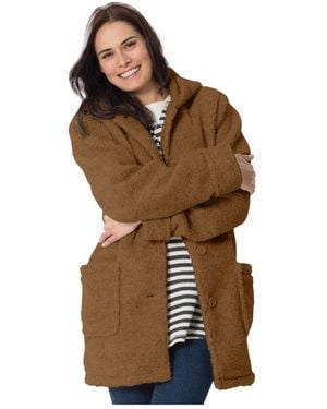 Woman Within Within Short Hooded Berber Fleece Jacket - Brown