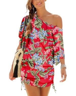 Lascana Ruched Drawstring Dress - Red
