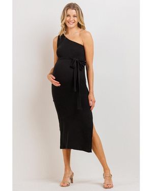 Hello Miss Maternity Ribbed One Shoulder Bodycon Midi Dress - Black