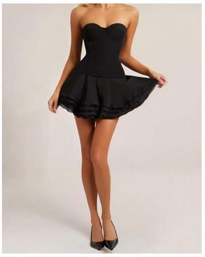 black lace mesh corset drape mini dress Sequin Corset Draped Strapless Mini Dress main image 0
