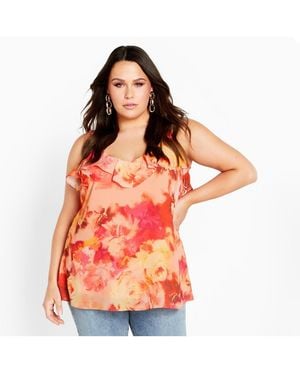 City Chic Plus Size Peta Print Top - Orange