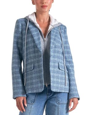 Elan Plaid Long-sleeve Layered Blazer Hoodie - Blue