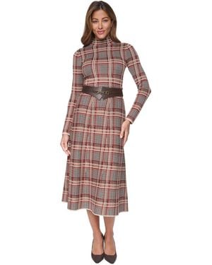 Eliza J Mock Neck Long Sleeve Fit Flare Dress - Red