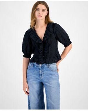 And Now This Now This Cotton Ruffled Cropped Elbow Sleeve Blouse Exclusively At Macys - Blue