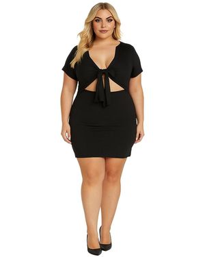 Poetic Justice Plus Size Cutout Tie Front Short Sleeve Mini Dress - Black