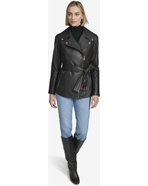 Andrew Marc Black Label Andrew Marc Label Delphine Belted Leather Jacket - Black