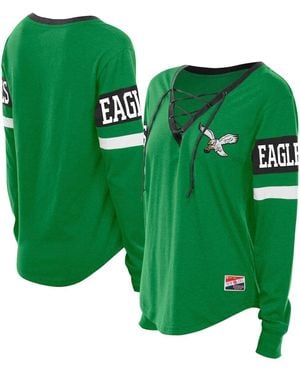 KTZ Philadelphia Eagles Throwback Lace-up Long-sleeve T-shirt - Green