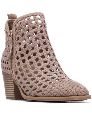 Xti Block Heel Braided Style Ankle Booties - Brown
