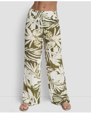 DKNY Smocked-waist Cover-up Pull-on Pants - White