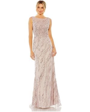 Mac Duggal Sleeveless High Neck Sequin Beaded Gown - White