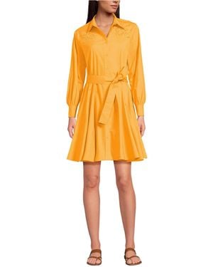 Lands' End Embroidered Poplin Button Front Dress - Orange