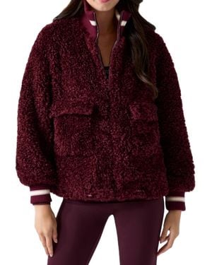 Guess Muriel Faux Shearling Teddy Bomber-collar Jacket - Red