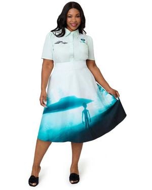 Unique Vintage Plus Size Retro Style High Waist Vivien Swing Skirt - Blue