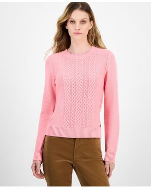 Nautica Cotton Heart Cable Crewneck Sweater - Pink