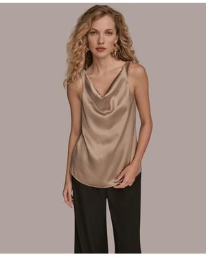 Donna Karan Charmeuse Cowl Neck Tank Top - Natural