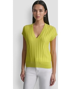 DKNY Ribbed Short-sleeve Sweater - Yellow