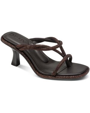 DKNY Rabun Stones Kitten Heel Strappy Square-toe Sandals - Black