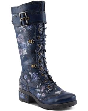 L'ARTISTE Kisha-boss Tall Leather Combo Boots - Blue