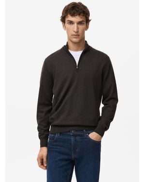 Mango Perkins Collar Merino Wool Sweater - Black