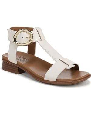 Naturalizer Brandy T-strap Stacked Low Block Heel Sandals - Brown