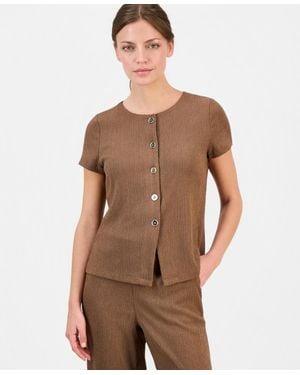 Anne Klein Essentials Petite Button-front Blouse - Brown