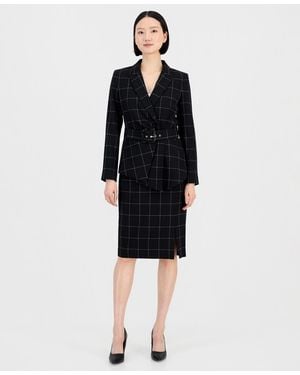 Tahari Windowpane-print Skirt Suit Set - Black