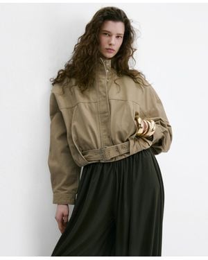 Mango Belted Denim Jacket - Green