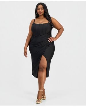 B Darlin Trendy Plus Size Asymmetric Corset Midi Dress - Black