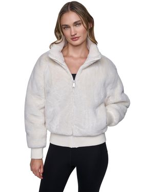 DKNY Mock Neck Short Faux Fur Jacket - Gray