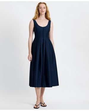 French Connection Satin Fit And Flare Scoop Neck Midi Dress - Blue