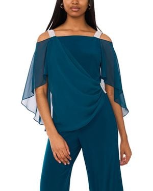 Msk Side-draped Cold-shoulder Jumpsuit - Blue