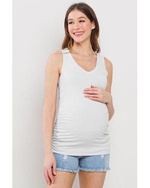 Hello Miss Maternity Side Ruched Ribbed Tank Top - White