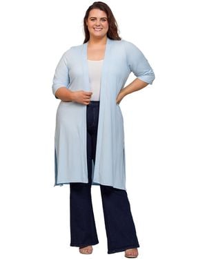 24seven Comfort Apparel Plus Size Knee Length Duster Cardigan Sweater - Blue