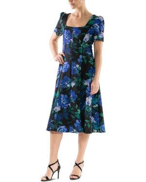 Donna Ricco Donna Rico Printed Square-neck Midi Dress - Blue