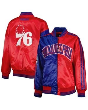 Starter Royal/red Philadelphia 76ers Split Colorblock Satin Full-snap Varsity Jacket